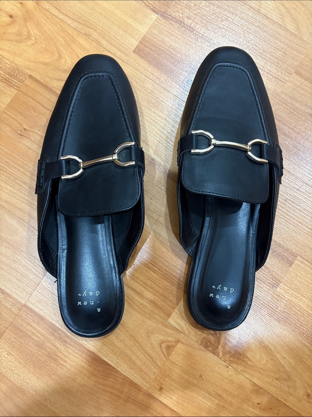a new day Black Slip-On Mule Loafers with Gold Bit